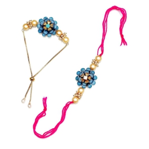 Abhaah Bhaiya bhabhi couple blue Rakhi combo set