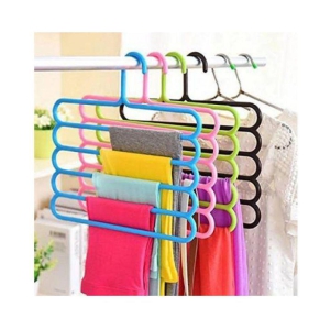 Plastic Multi Purpose Magic Closet 5 Layers Trouser Hangers Space Saver Storage (Multicolored, Standard Size) - Set of 4