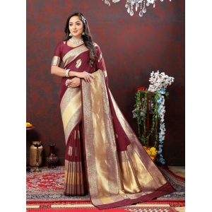 Maroon Soft Silk Woven Design Gold Zari Weaving Saree