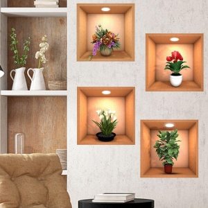 3D Flower Wall Sticker (Pack Of 4 Pieces)