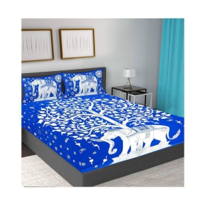 frionkandy-cotton-queen-bed-sheet-with-two-pillow-covers-blue-blue