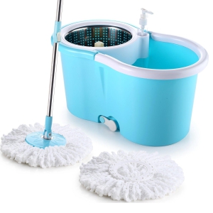 8704 Steel Spinner Bucket Mop 360 Degree Self Spin Wringing with 2 Absorbers for Home and Office Floor Cleaning Mops Set