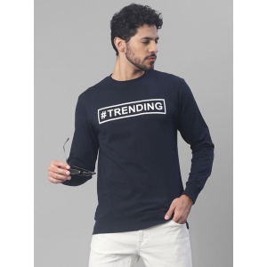 UrbanMark Men Regular Fit Printed Full Sleeves Round Neck Fleece Sweatshirt-Navy Blue - None