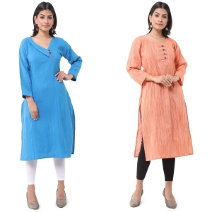 DESHBANDHU DBK - Multicolor Cotton Womens Straight Kurti ( Pack of 2 ) - None