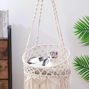 Macrame Hanging Cat Hammock without Cat Bed-Ivory / 1