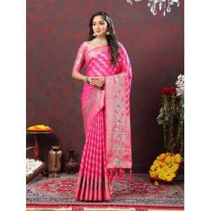 Pink Soft Silk Woven Design with Zari Weaving Leheriya Design Saree