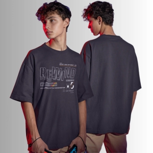 Rewind Black Oversized T-Shirt-Black / M-44