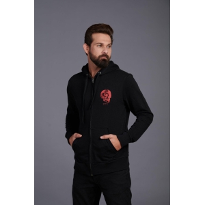 Red Skull Printed Black Zipper Hoodie for Men M