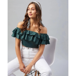 Womens Green Doted Ruffled Crop Top-S