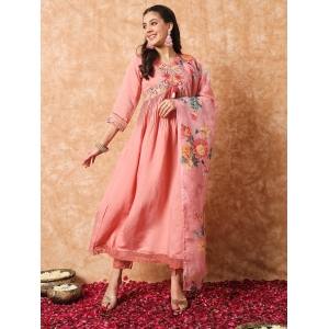 Pink Embroidered Viscose Readymade Pant Kameez-L