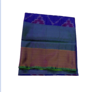 Ikat soft silk saree light green and blue witha allover ikat weaves and zari woven ikat border