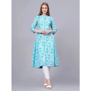 HIGHLIGHT FASHION EXPORT Cotton Blend Printed Midi Womens A-line Dress - Light Blue ( Pack of 1 ) - None