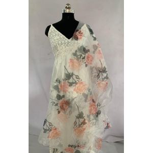 NVWO007-White And Rose Color Organza | Per meter