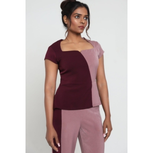 Skewed Square Neck Top-Wine Pink / L