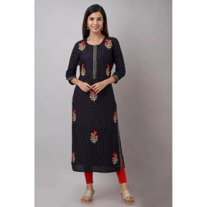 FABRR Rayon Printed Straight Women's Kurti - Navy Blue ( Pack of 1 ) - None