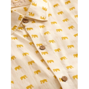 Mustard Mini Elephant Printed Cotton Shirt-L