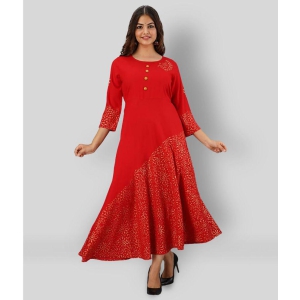 FABRR - Red Rayon Women's Anarkali Kurti ( Pack of 1 ) - None