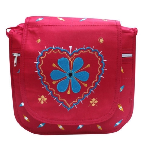 Mandhania Eco Friendly Handcrafted Embroidered Mirror Work?Cotton Jhola Bag,College Bag for Girls/Women Pink