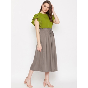 Women Green & Taupe Solid Top with Skirt