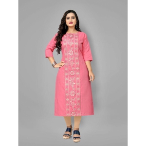 RIAANA - Pink Cotton Blend Women's Straight Kurti ( Pack of 1 ) - None