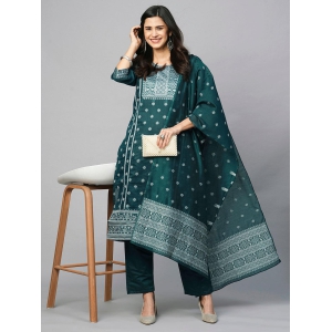 Enchanting Emerald: Blend Silk Bottle Green Kurta Pant Set for Women-M