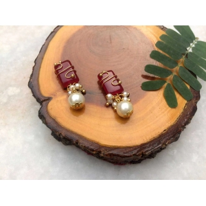 Marsala Stone and Pearl Stud Earrings