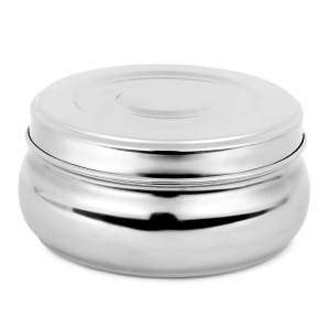 DOKCHAN Stainless Steel Designer Round Storage containers box/Dabba for Kitchen, Set of 1Pcs, 500ml (Size : 5.5 Inch | Color : Silver)