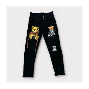 ICONIC ME - Girls Teddy Printed Black Denim Jeans - None