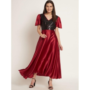 Curvydrobe Satin Embellished Ankle Length Women's Fit & Flare Dress - Maroon ( Pack of 1 ) - None