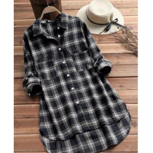 Trendy Check Long Shirt For Women & Girls-L / Cotton / Cotton