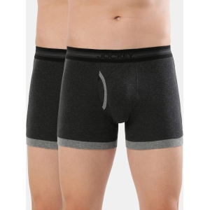 Jokcey Men's Super Combed Cotton Rib Solid Boxer Brief 1017 Black Melange Pack Of 2