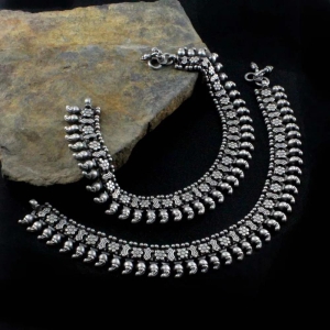 Boho Style Real Silver Oxidized Women Anklets Ankle Pair 10.3