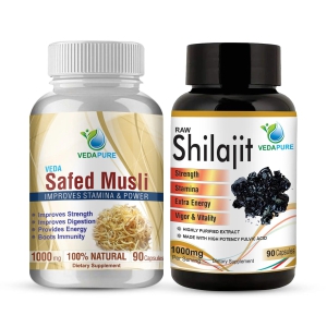 Vedapure Naturals Safed Musli & Veda Raw Shilajit 60 Capsules  (COMBO PACK)