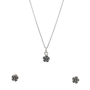 Five Petals Oxidized Sterling Silver Pendent Set With Chain For Women