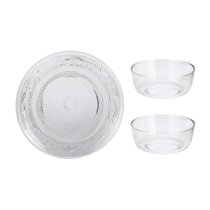 Somil - Combo Of 2 Bowl And 1 Plate Transparent Glass Dinner Set ( Pack of 3 ) - Transparent