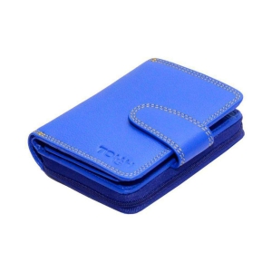 Tough Women Casual Blue Genuine Leather Wallet - Regular Size (11 Card Slots) - Blue