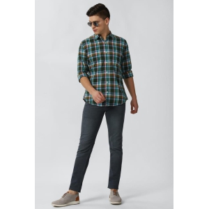 Men Green Slim Fit Check Full Sleeves Casual Shirt