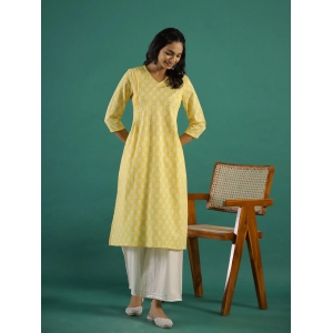 Summer yellow Cotton Printed kurta-X-Large