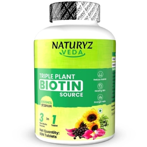 NATURYZ VEDA Triple Plant Natural Biotin Tablets 10000mcg For Hair growth, Skin & Nails - 60 Tablets