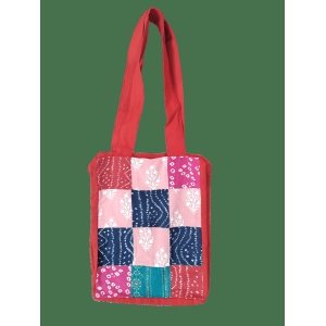 NIRJHARI Handmade Cotton Cloth Patchwork Handbag Pink & Green (Big) Pack of 1