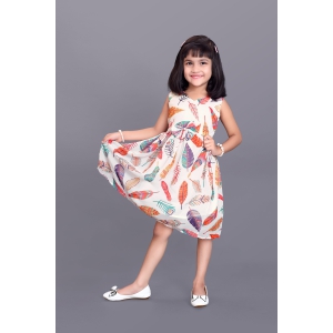 Kids Girls Knee Length Beige Leaf Design Festive/Wedding Georgette Fit & Flare  Dress-5 - 6 Year