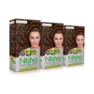 Nisha Chocolate Brown 3.5 (60gm, 60ml, 12ml) Cream Permanent Hair Color Brown 120 mL Pack of 3