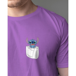 Half Sleeves Pocket Printed T-Shirts (Purple)-Small