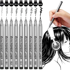 Fineliner Black Pens 9 Sizes 0.05mm to 0.8mm