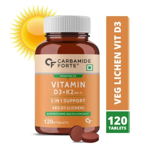 Carbamide Forte Vitamin D3 K2 MK7 | Plant Based Veg Vitamin D3 Supplement Lichen Source with Vitamin K2 MK7 Menaquinone - 120 Veg Tablets