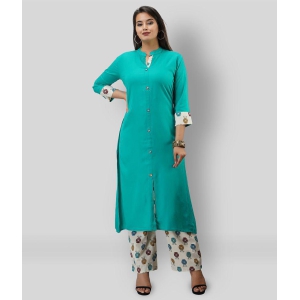 MAUKA - Turquoise Straight Rayon Womens Stitched Salwar Suit ( Pack of 1 ) - L