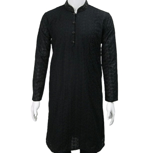 Black Sequin Men's Chikan Embroidery Chikankari Kurta