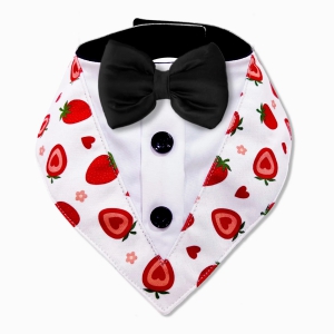 PawsIndia Strawberry  Pattern Tuxedo Bandana With Black Bow For Pets-X-Small for cats