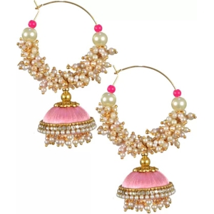 Baby Pink Silk Thread Earrings Jhumkas For Women Fabric Jhumki Earring