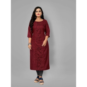 RIAANA - Maroon Cotton Blend Women's Straight Kurti ( Pack of 1 ) - None